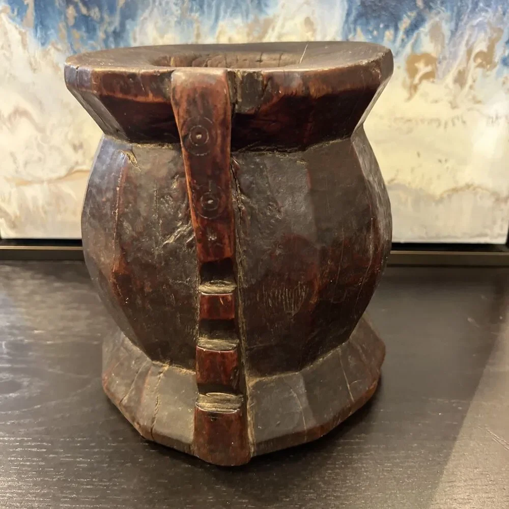 Turkish Anatolian Wooden Mortar Old Hand Carved Vintage Antique Heavy No Pestle